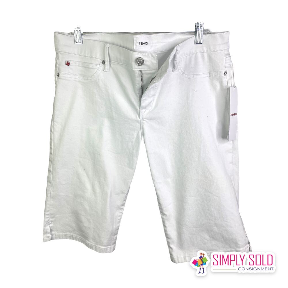 Hudson Women's Sz 32 Viceroy Knee Bermuda Shorts White Cotton Jeans Mid-Rise NWT